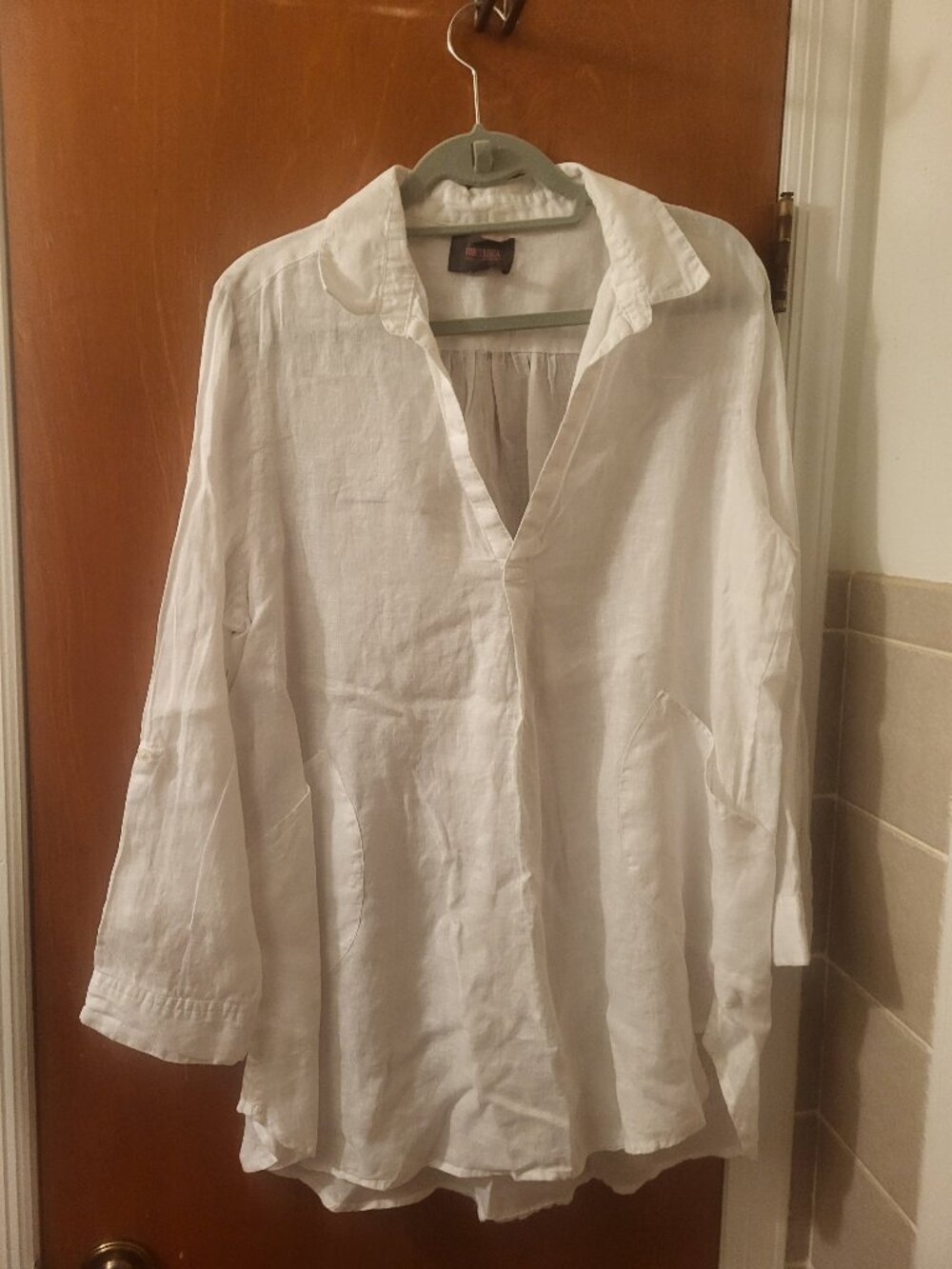 For Cynthia White 100% Linen Beach Tunic Dress with Pockets Size L